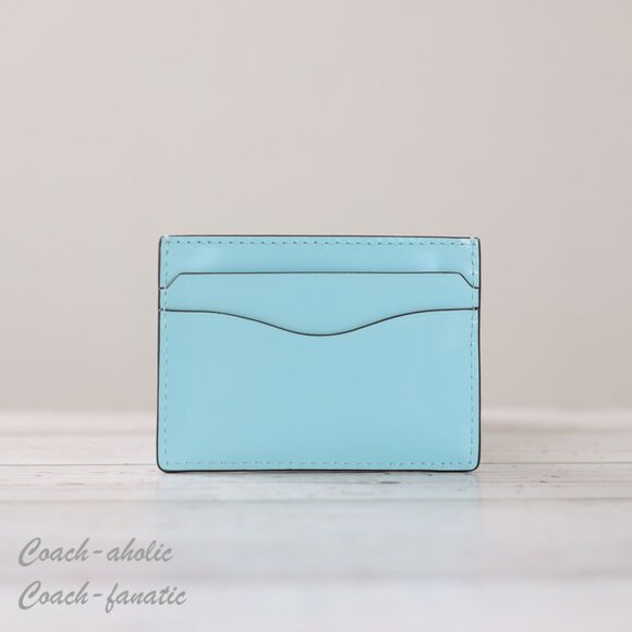 NWT Tory Burch Emerson Patent Leather Slim Card Case in Light Celeste - Picture 4 of 6